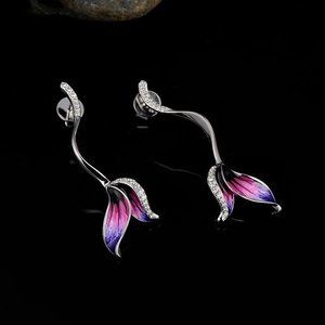 Bohemia Jewelry 2 Style Purple Elegant Ear Stud Earrings, MLNN1158